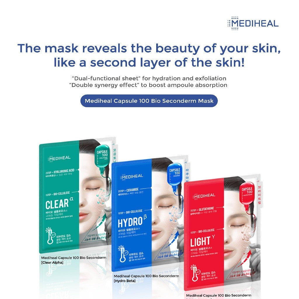 [NUEVO] MEDIHEAL Bio Seconderm Mask, SET DE 10 UD (3 Tipos) Hialuronato / Madecassoside / Rosa PDRN
