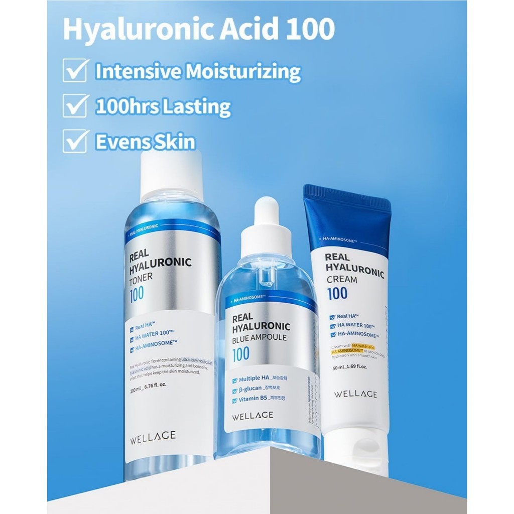 WELLAGE Real Hyaluronic Toner 100, 200mL | 93% High Purity Low-Molecular Hyaluronic Acid Face Toner
