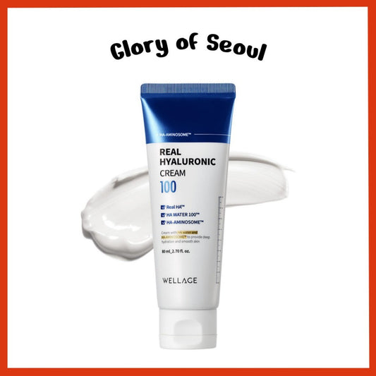 WELLAGE Real Hyaluronic Cream 100, 80mL | Ultra Moisturizing Face Moisturizer with 500,000ppm Hyaluronic Acid for 100hr Deep Hydration