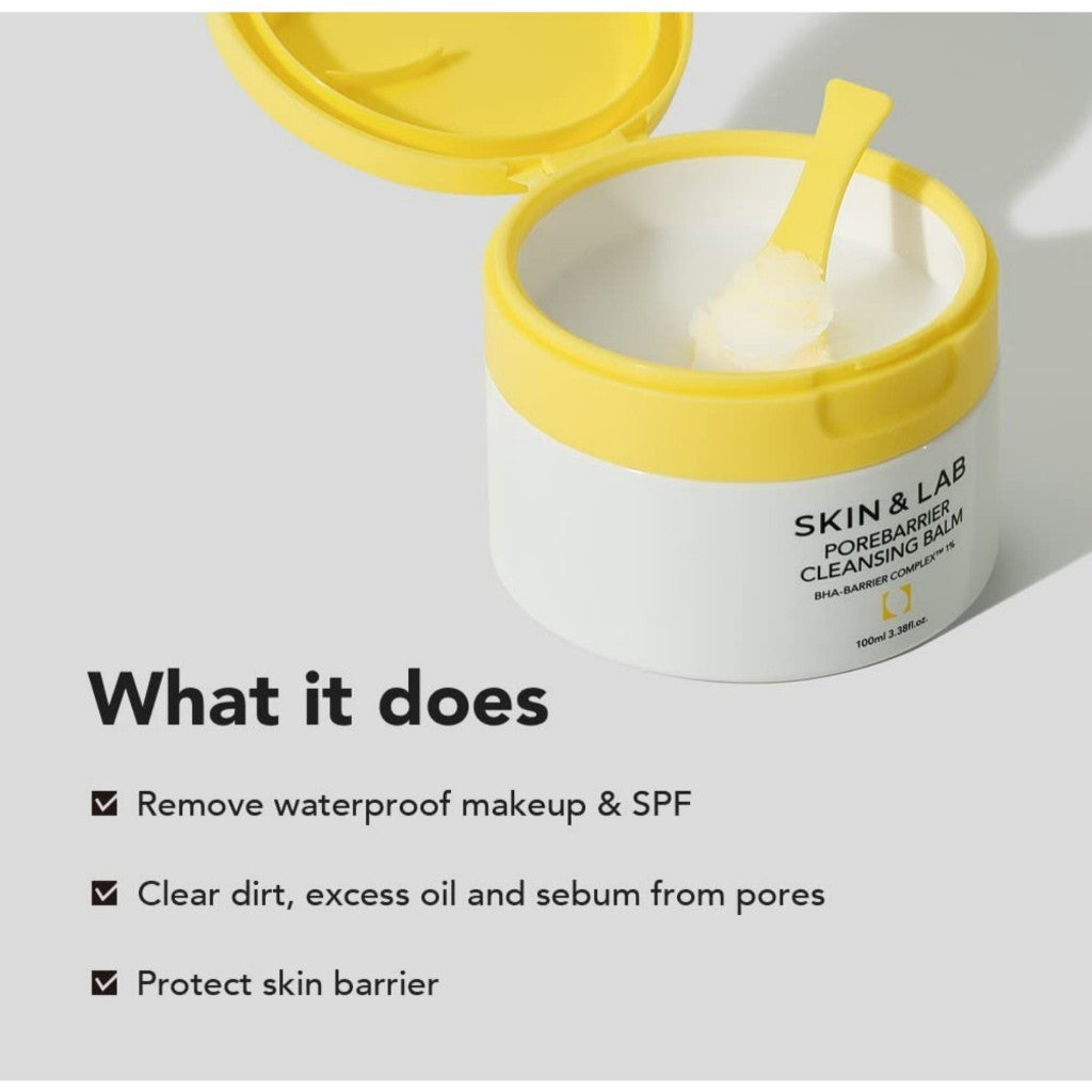 [SKIN&LAB] Porebarrier Face Cleansing Balm, 100mL | Eyelash Extension-Safe Cleanser | Vegan Makeup Remover for Waterproof Makeup | Balm to Oil to Milk