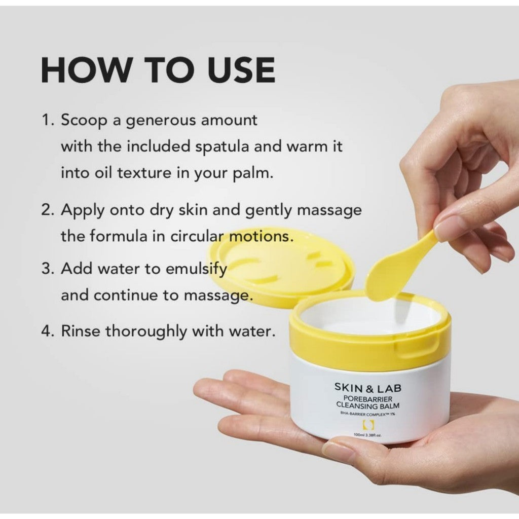 [SKIN&LAB] Porebarrier Face Cleansing Balm, 100mL | Eyelash Extension-Safe Cleanser | Vegan Makeup Remover for Waterproof Makeup | Balm to Oil to Milk