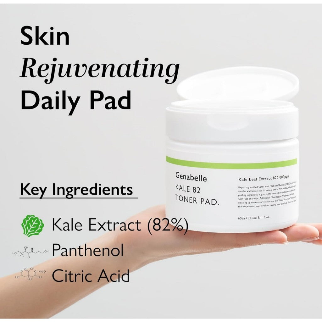 Genabelle Kale 82 Toner Pad, 60 Jumbo Sheets / 240mL | AHA PHA Dead Skin Care Daily Hydrating Toner Pad exfoliating