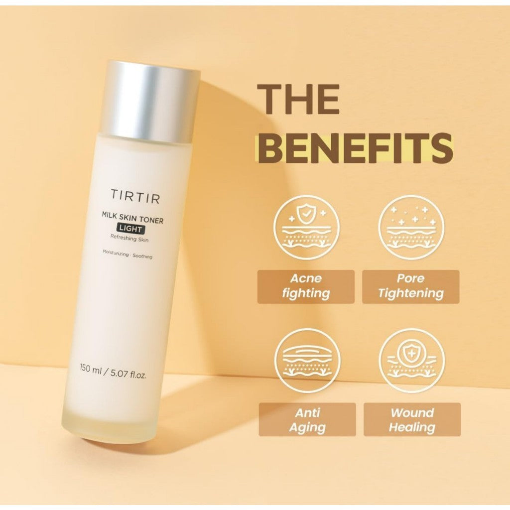 TIRTIR Milk Skin Toner Light (50mL / 150mL) | Instant Hydration with 4% Niacinamide, Pore-tightening, Vegan toner for Acne-prone