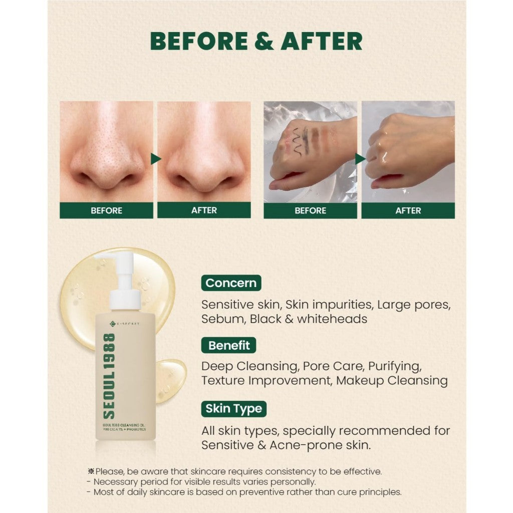 K-SECRET SEOUL 1988 Cleansing Foam 150ml / Cleansing Oil 200ml : Pine Cica 1% + Probiotics