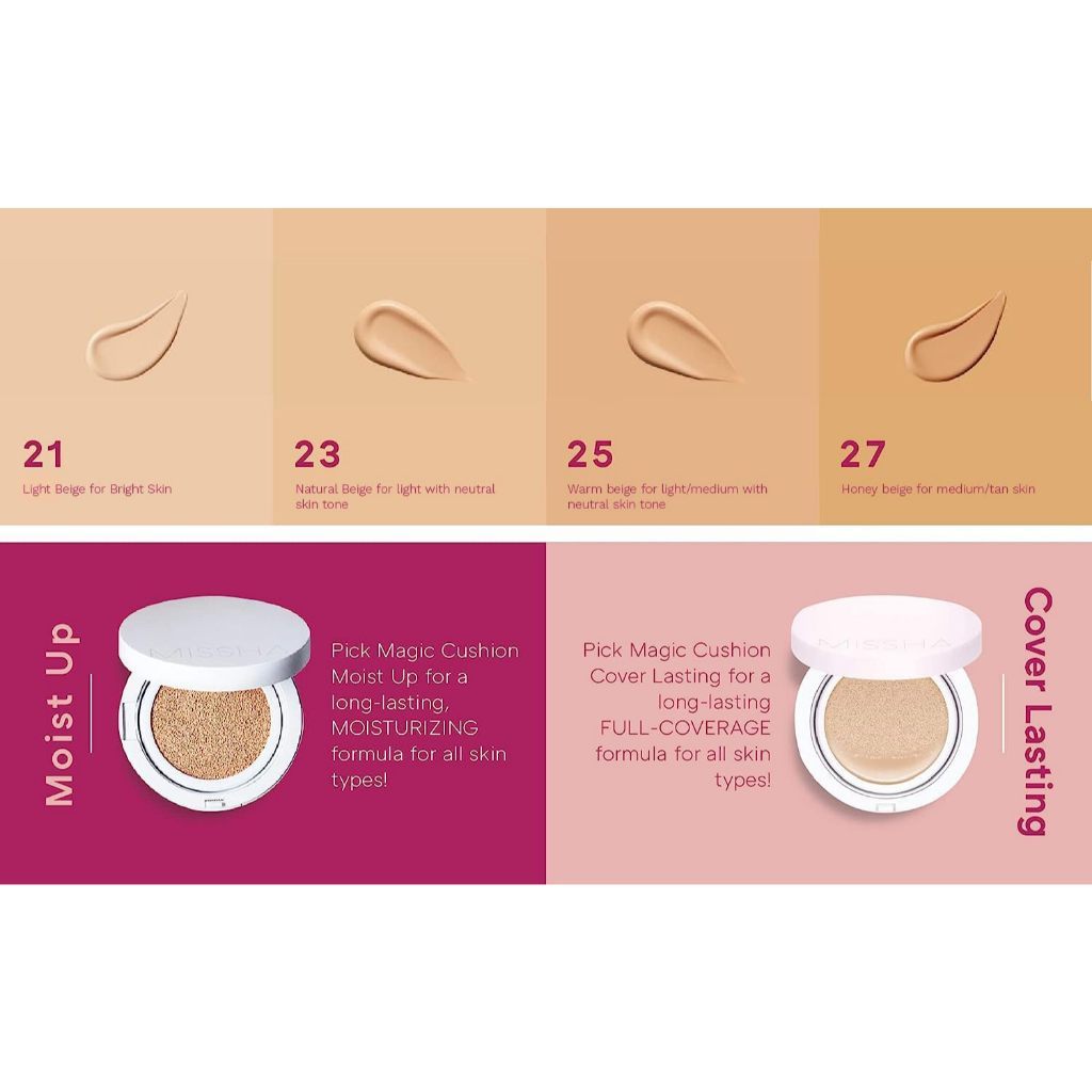 Missha M Magic Cushion SPF50+ PA+++ (4 Options) │ Moist Up / Cover Lasting