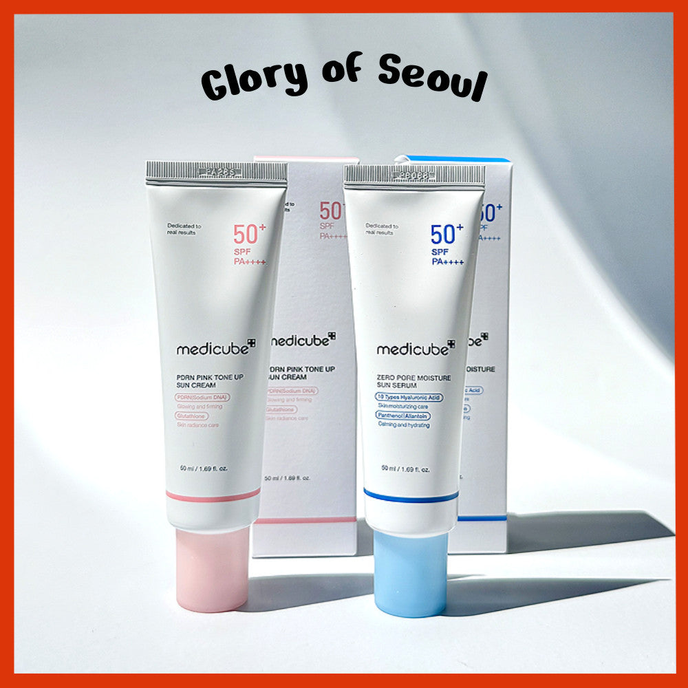MEDICUBE PDRN Pink Tone-up Sunscreen 50ml, Zero Pore Sun Serum 50ml