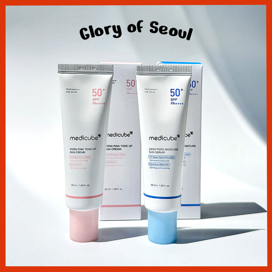 MEDICUBE PDRN Pink Tone-up Sunscreen 50ml, Zero Pore Sun Serum 50ml