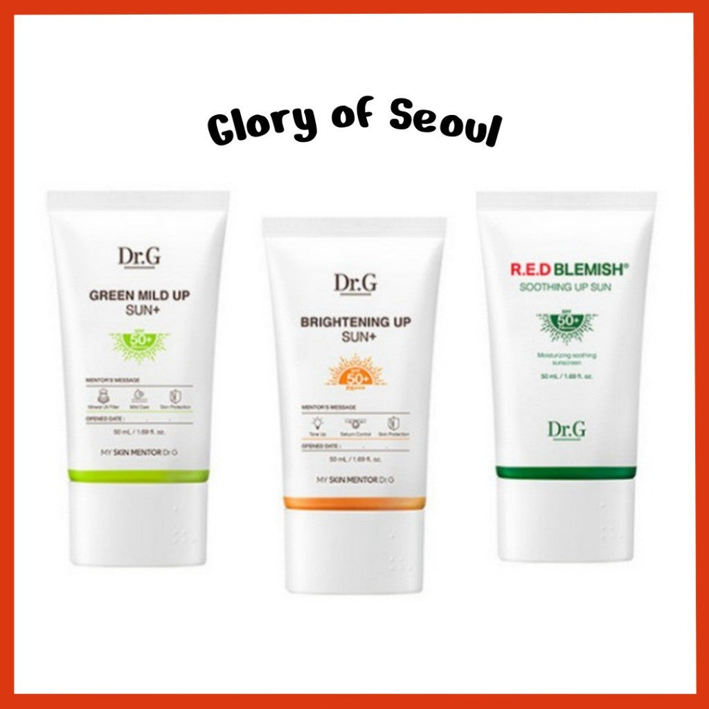 Dr.G Sunscreen, 50ml (3 Types) | SPF50+ PA++++, Green Mild Up / Brightening Up / R.E.D Blemish Soothing Up Sun Cream