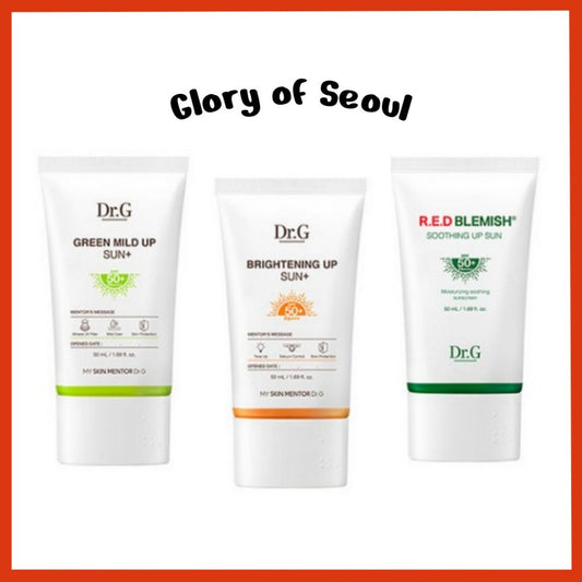 Dr.G Sunscreen, 50ml (3 Types) | SPF50+ PA++++, Green Mild Up / Brightening Up / R.E.D Blemish Soothing Up Sun Cream