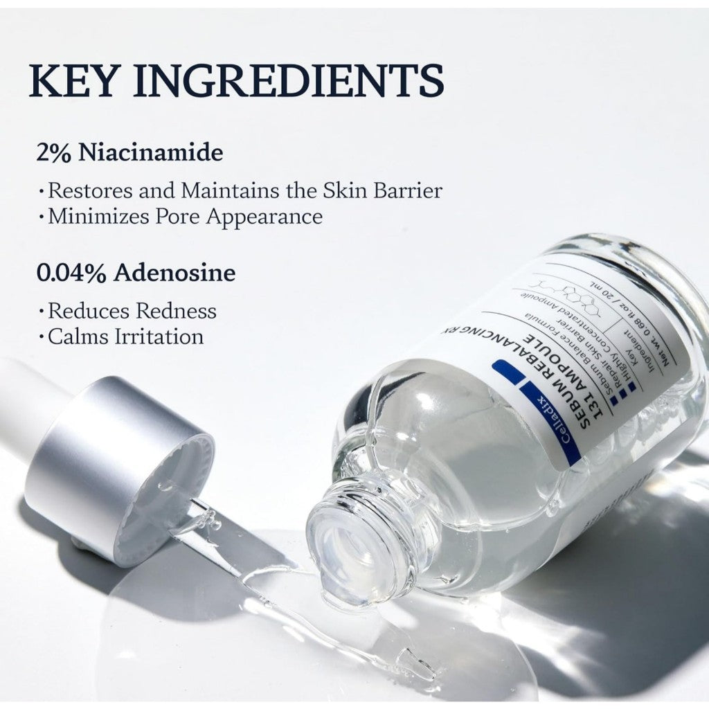 Celladix Sebum Rebalancing Rx 131 Ampoule, 20mL | Minimize Sebum Serum | Tighten Enlarged Pores | Repair Skin Barrier