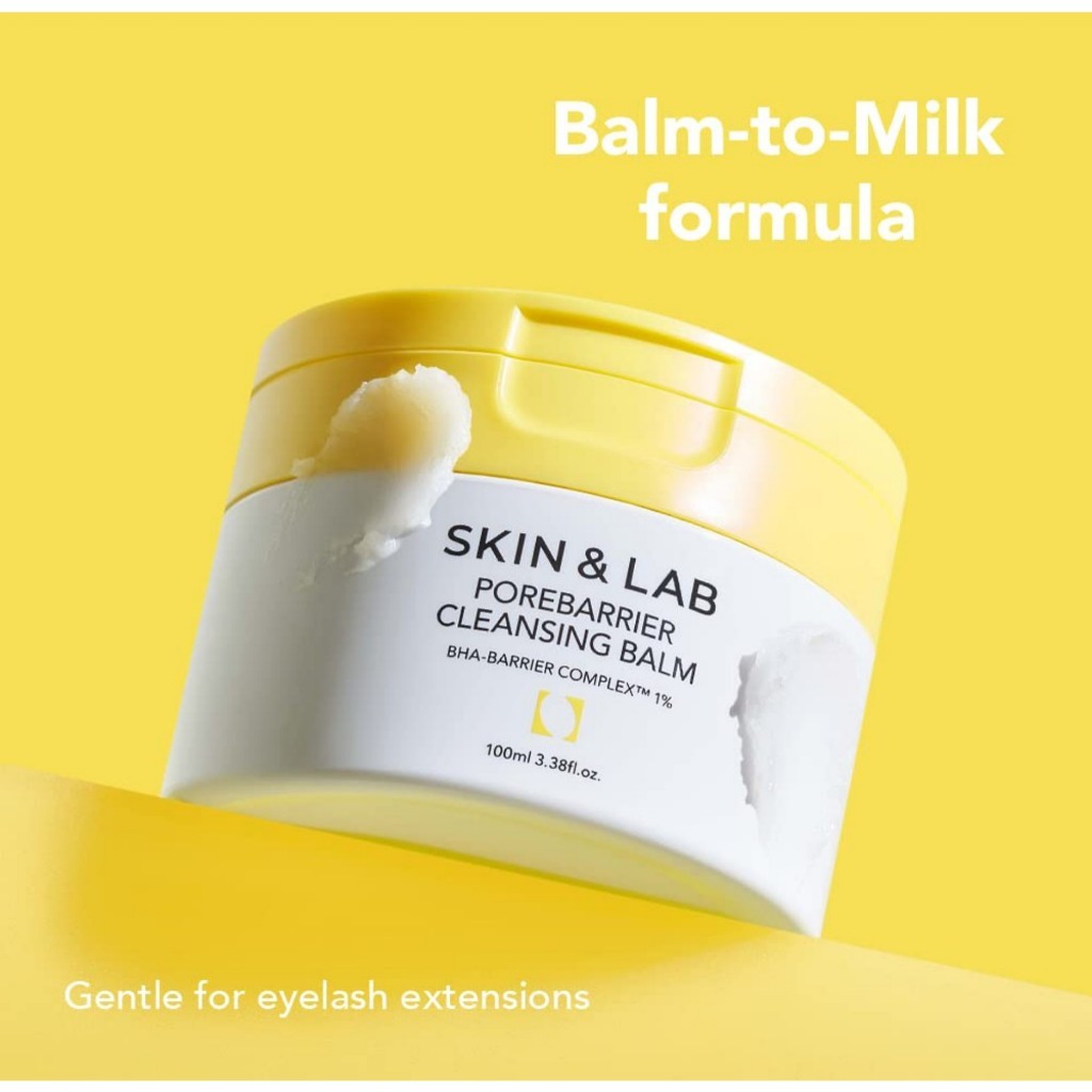 [SKIN&LAB] Porebarrier Face Cleansing Balm, 100mL | Eyelash Extension-Safe Cleanser | Vegan Makeup Remover for Waterproof Makeup | Balm to Oil to Milk