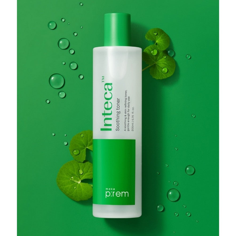MAKE PREM INTECA Intensive Soothing CICA Facial Toner, 200mL | Sub-Acidic 5.5pH PHA Mild Exfoliating Vegan