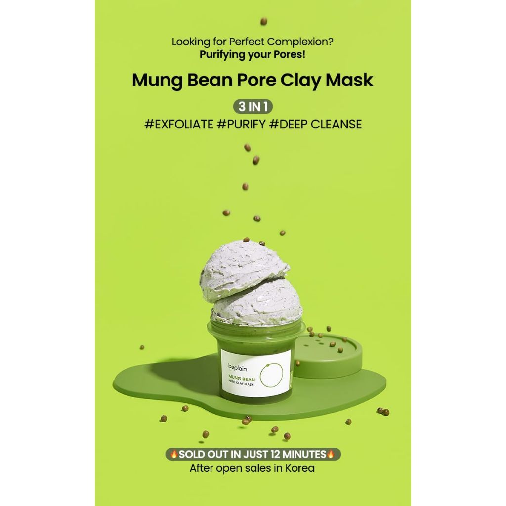Mascarilla de arcilla con frijol mungo para poros beplain 120ml / 200ml