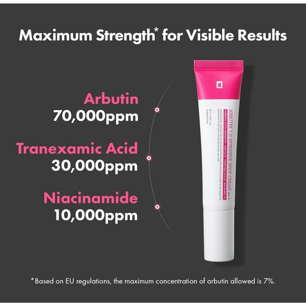 TOSOWOONG Arbutin 7% Intensive Spot Cream, 20mL with 70,000ppm Arbutin, 3% Tranexamic Acid, 1% Niacinamide