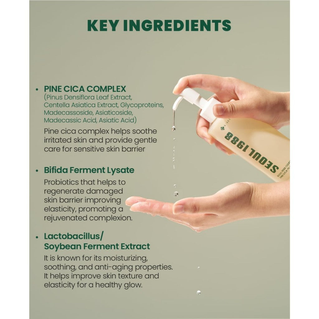 K-SECRET SEOUL 1988 Cleansing Foam 150ml / Cleansing Oil 200ml : Pine Cica 1% + Probiotics