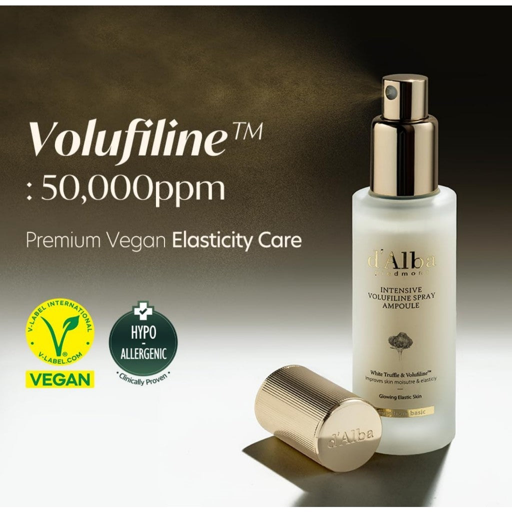 d'Alba Intensive Vegan Volufiline Spray Ampoule, 50mL | premium elasticity care treatment, 50,000ppm Volufiline ampoule, ultimate skin-firming