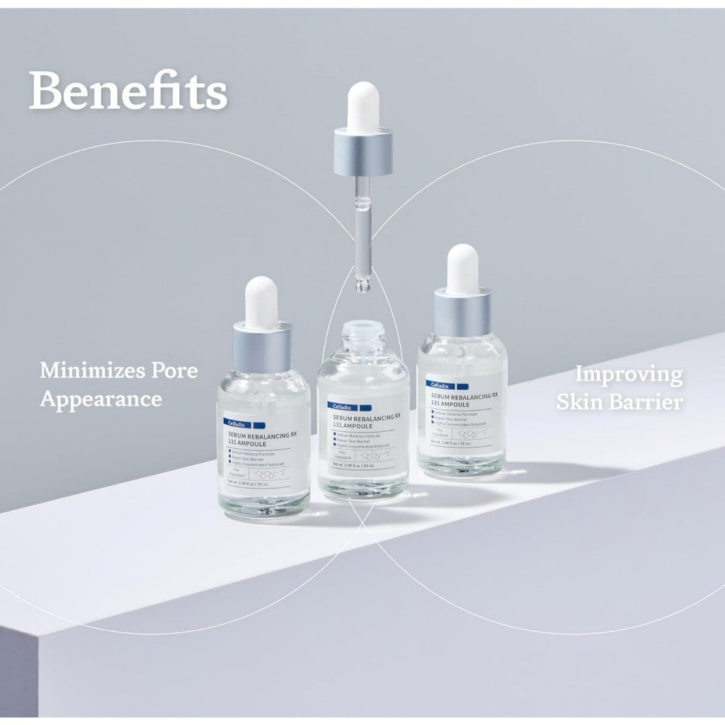 Celladix Sebum Rebalancing Rx 131 Ampoule, 20mL | Minimize Sebum Serum | Tighten Enlarged Pores | Repair Skin Barrier