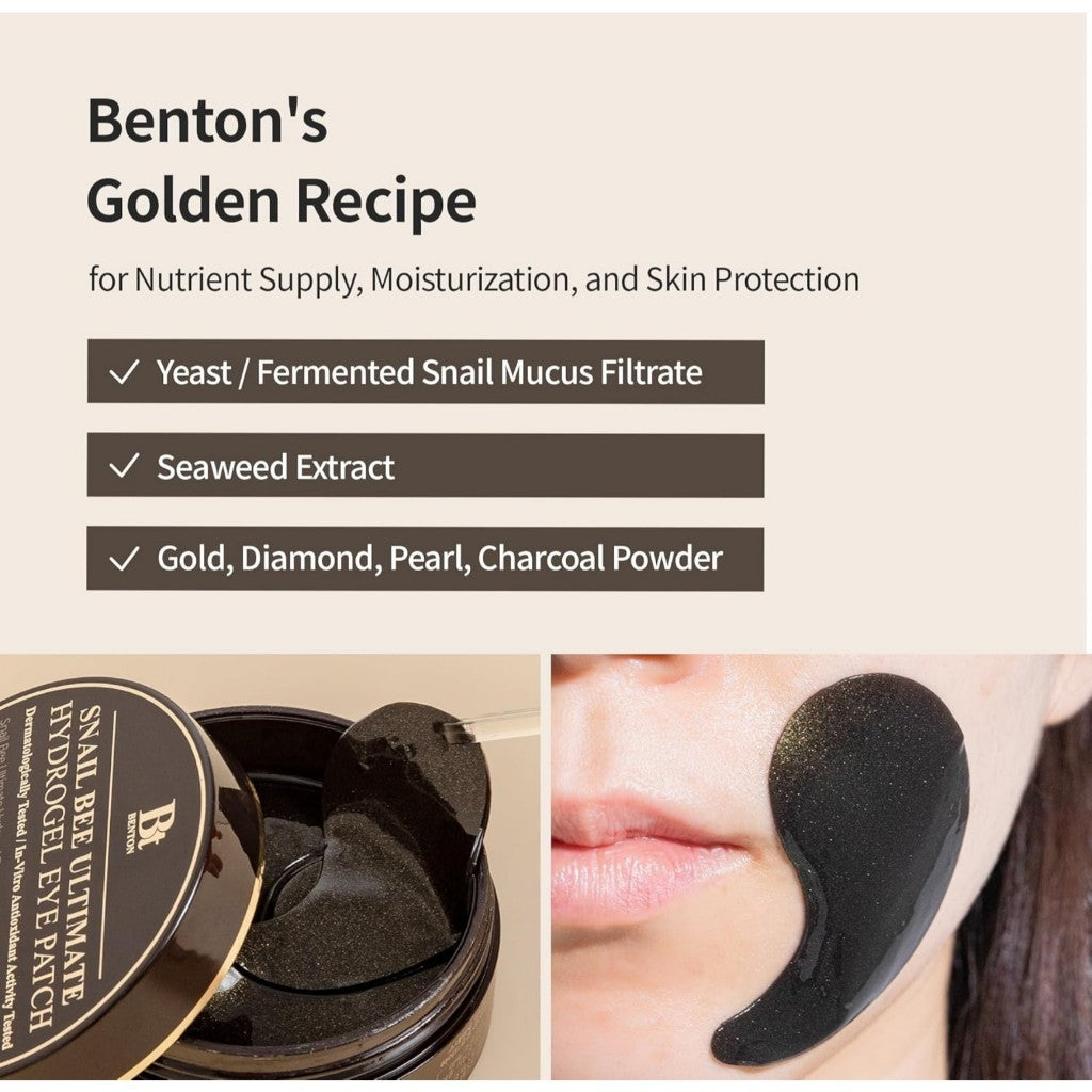 BENTON Snail Bee Ultimate Hydrogel Eye Patch (60 unidades) - Parches hidratantes para ojos | Parches para ojos con mucina de caracol | Parches reutilizables para ojos | Parches refrescantes para ojos