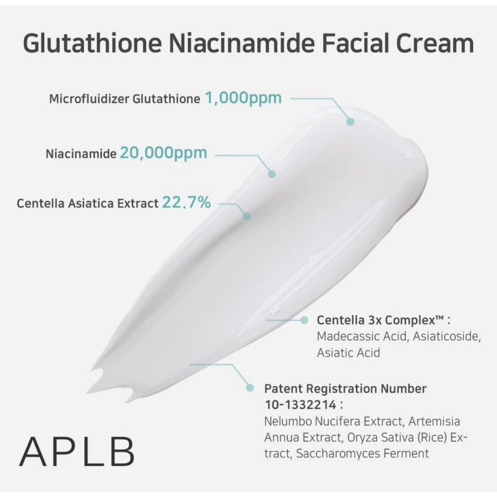 APLB Glutathione Niacinamide Facial Cream, 55mL | LIPO GLUTA NIAC CEN™ 24.8%, Korean Skincare, Deep hydration, Niacinamide