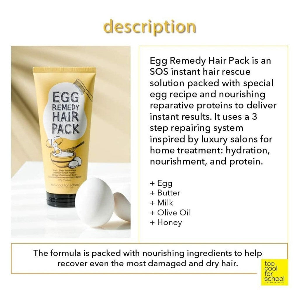 Too Cool For School Egg Remedy Hair Pack, 200g