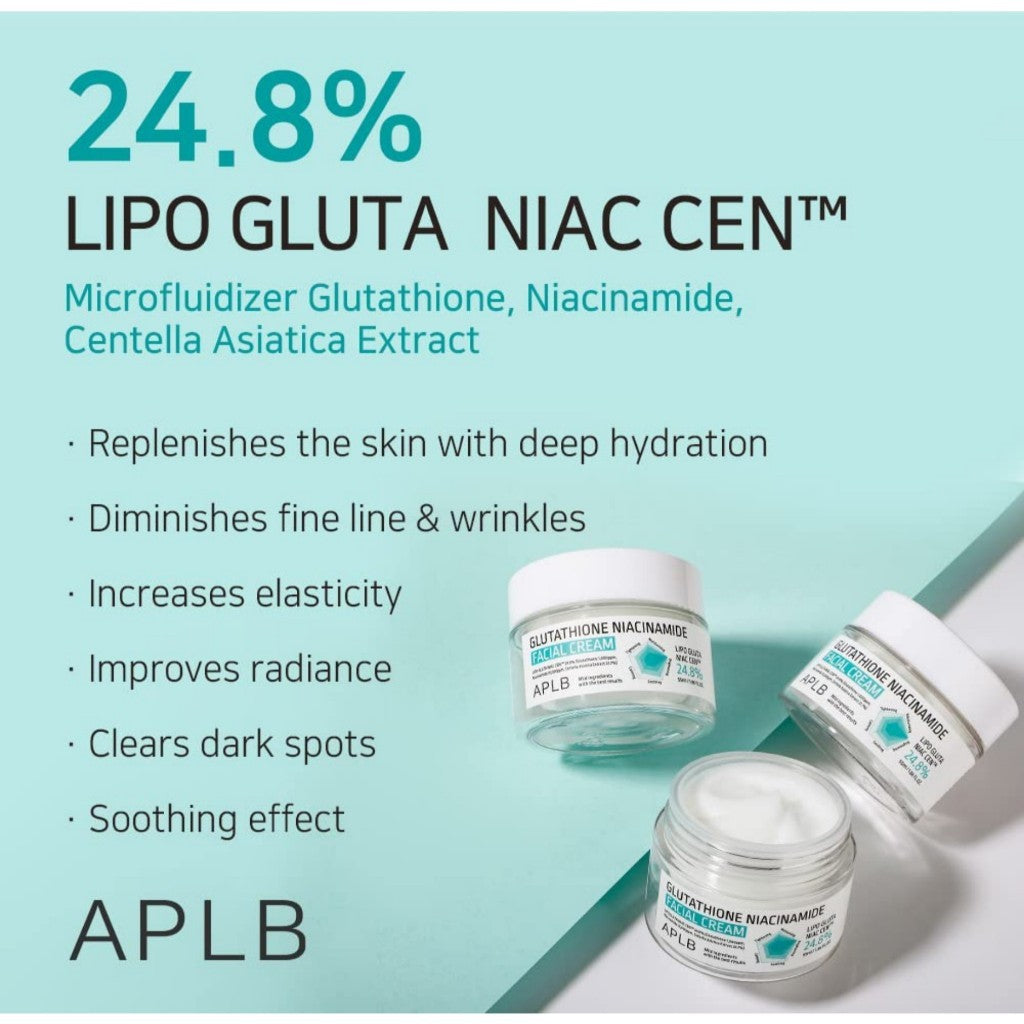 APLB Glutathione Niacinamide Facial Cream, 55mL | LIPO GLUTA NIAC CEN™ 24.8%, Korean Skincare, Deep hydration, Niacinamide
