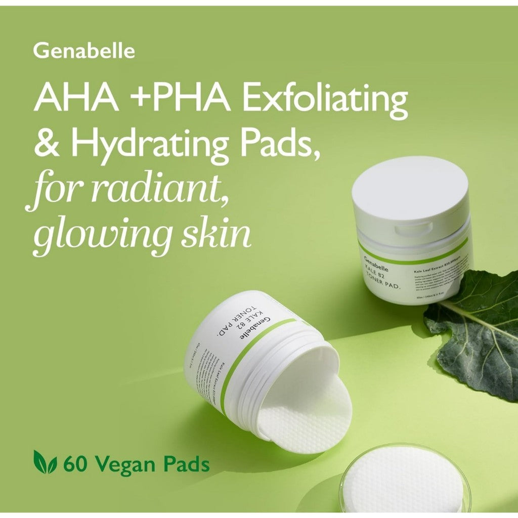 Genabelle Kale 82 Toner Pad, 60 Jumbo Sheets / 240mL | AHA PHA Dead Skin Care Daily Hydrating Toner Pad exfoliating