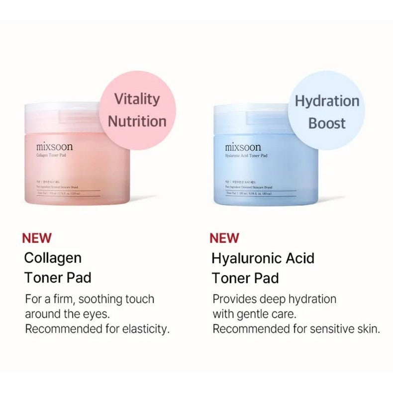 mixsoon Toner Pad (2 Types) │ Collagen Toner Pad 110 Pads 170ml / Hyaluronic acid Toner Pad 80 Pads 180ml