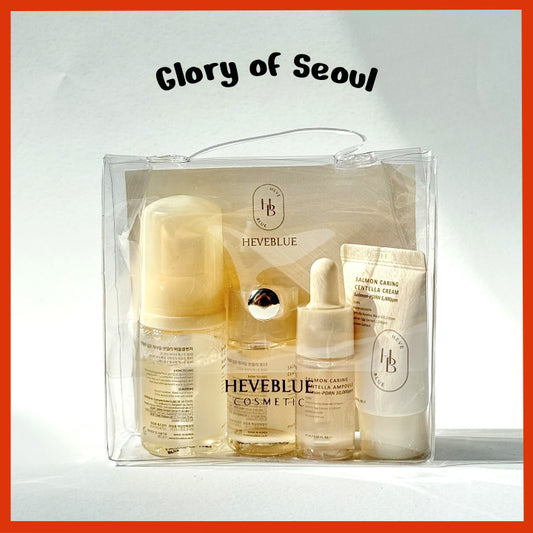 HEVEBLUE Salmon Caring Centella Special Travel Kit Bag (Cleanser / Cream / Ampoule / Toner)