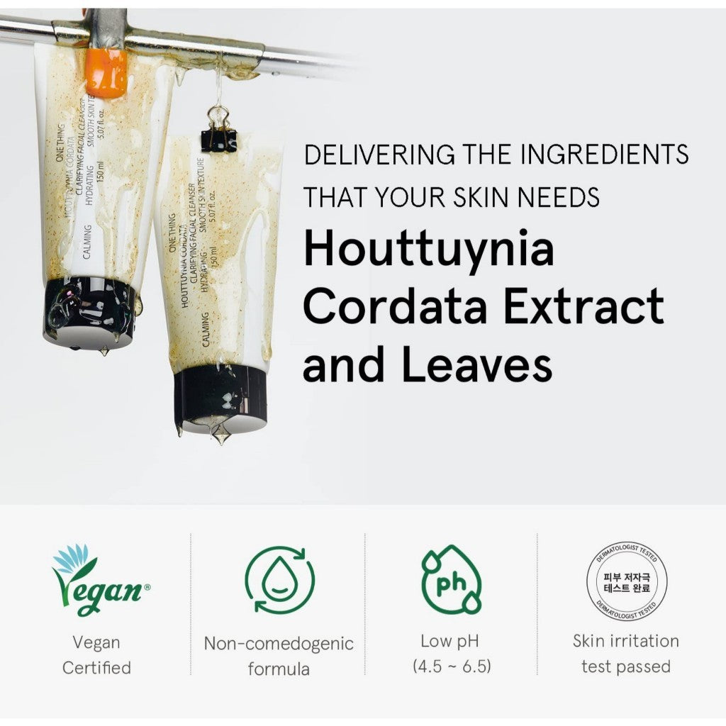 ONE THING Houttuynia Cordata Clarifying Facial Cleanser, 150mL | Heartleaf BHA PHA Foaming Hydrating
