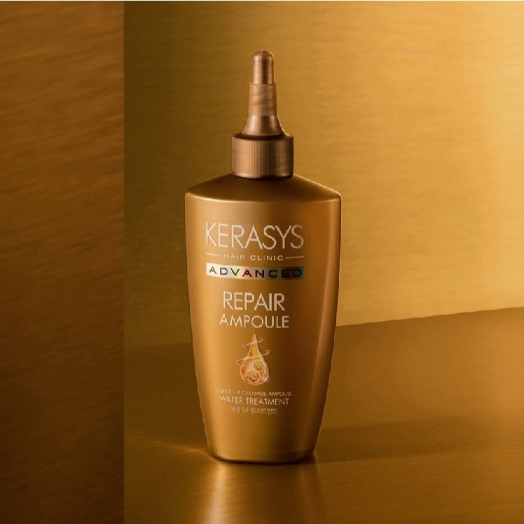 Kerasys Advanced Repair Ampoule Water Treatment bottle on a golden background