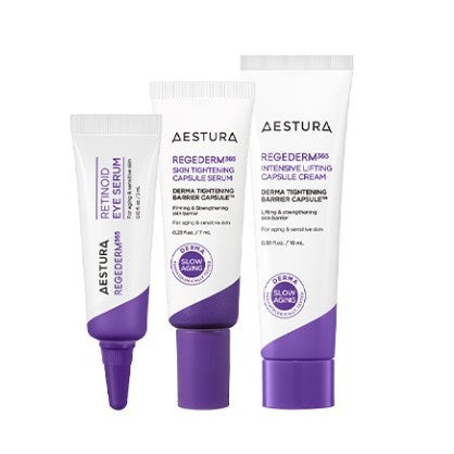 [MINI] AESTURA Regederm Purple Selection  |  Crema 10ml / Suero 7ml / Suero para ojos 3ml