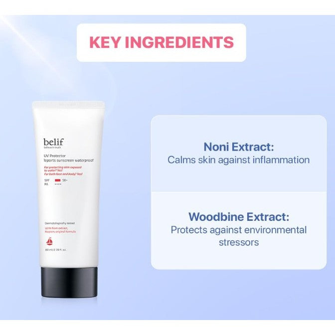 BELIF UV Protector sunscreen 3Types ( multi sunscreen+ 50ml, tone-up 50ml, leports 80ml )