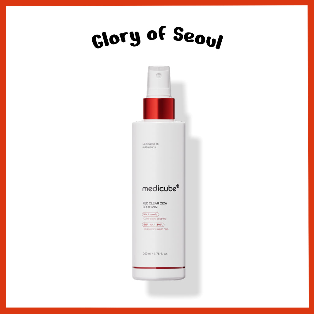 MEDICUBE Red Clear Cica Body Mist 200ml white spray bottle with red collar