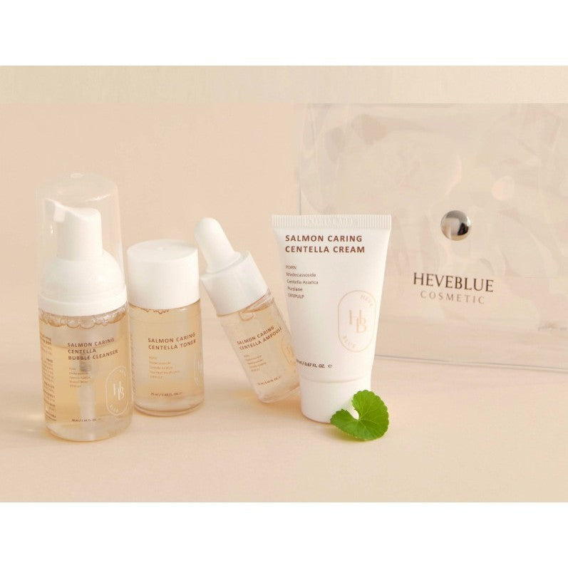 HEVEBLUE Salmon Caring Centella Special Travel Kit Bag (Cleanser / Cream / Ampoule / Toner)
