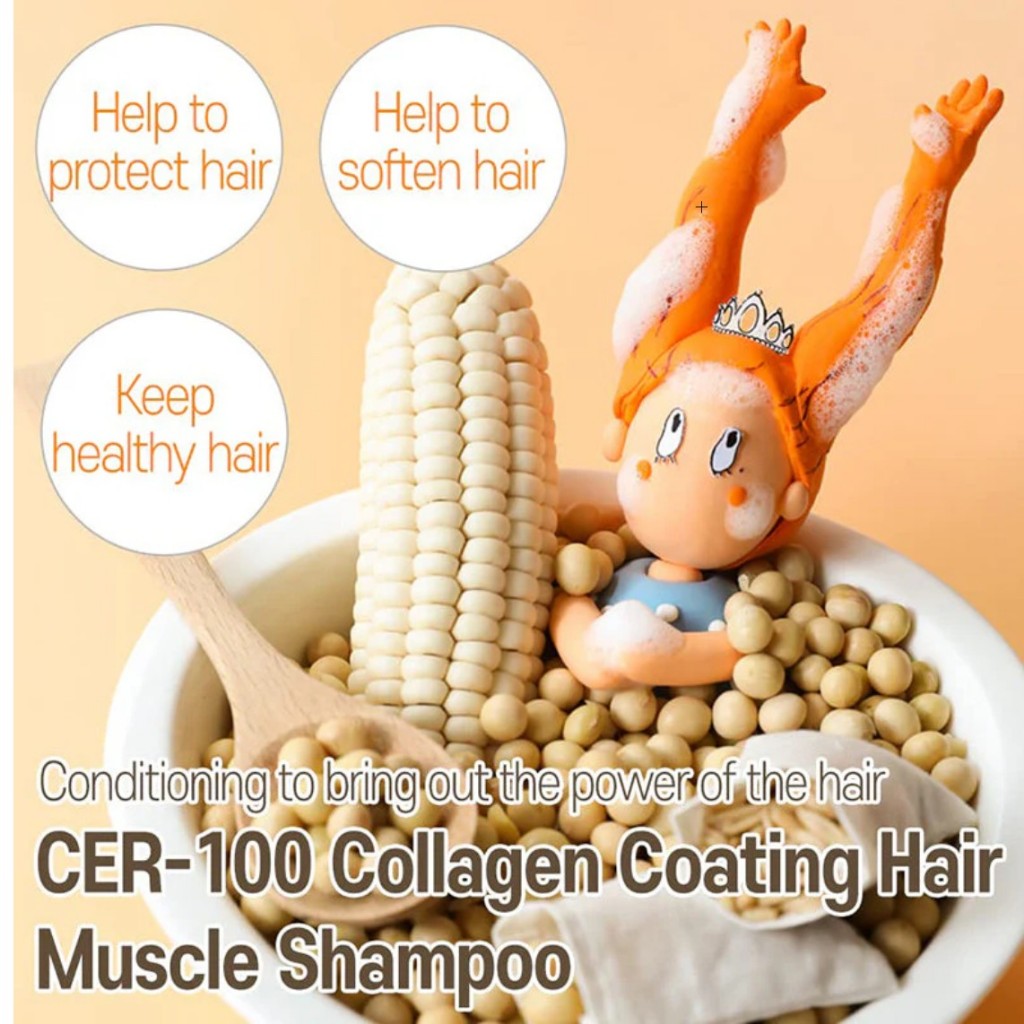 ELIZAVECCA CER-100 Collagen Coating Hair A+ Muscle Shampoo, 500mL / Collagen Coating Hair Treatment Rinse 500mL
