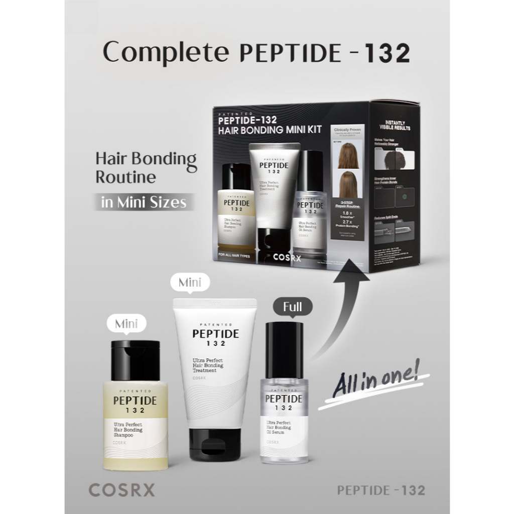 COSRX Peptide-132 Hair Bonding Mini Kit ( Shampoo 100ml, Treatment 60ml, Oil Serum 28ml )