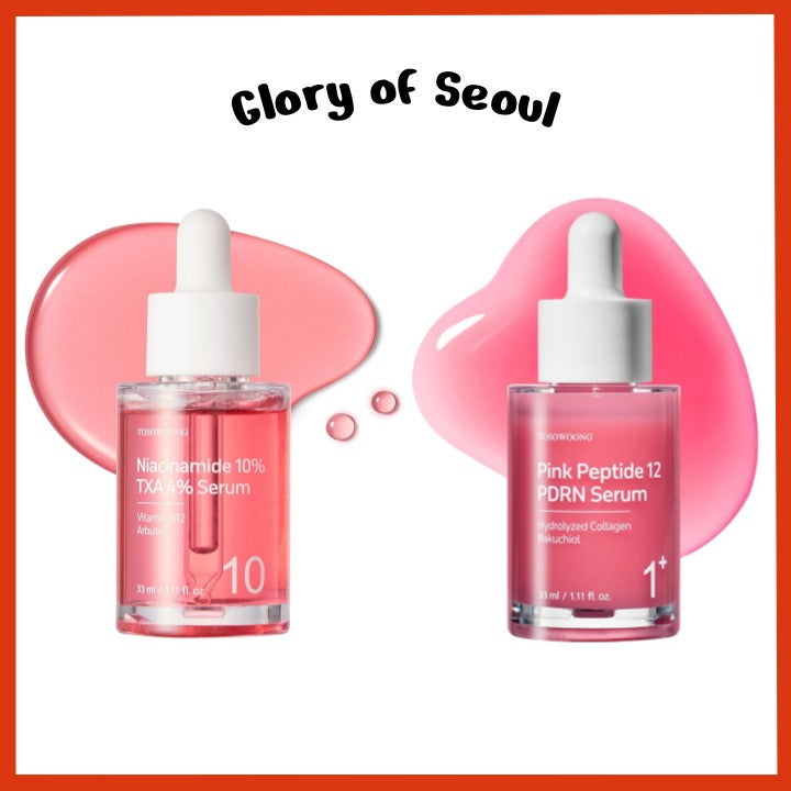 TOSOWOONG Niacinamide 10% + Tranexamic Acid 4% Serum / Pink Peptide 12 PDRN Serum, 33mL