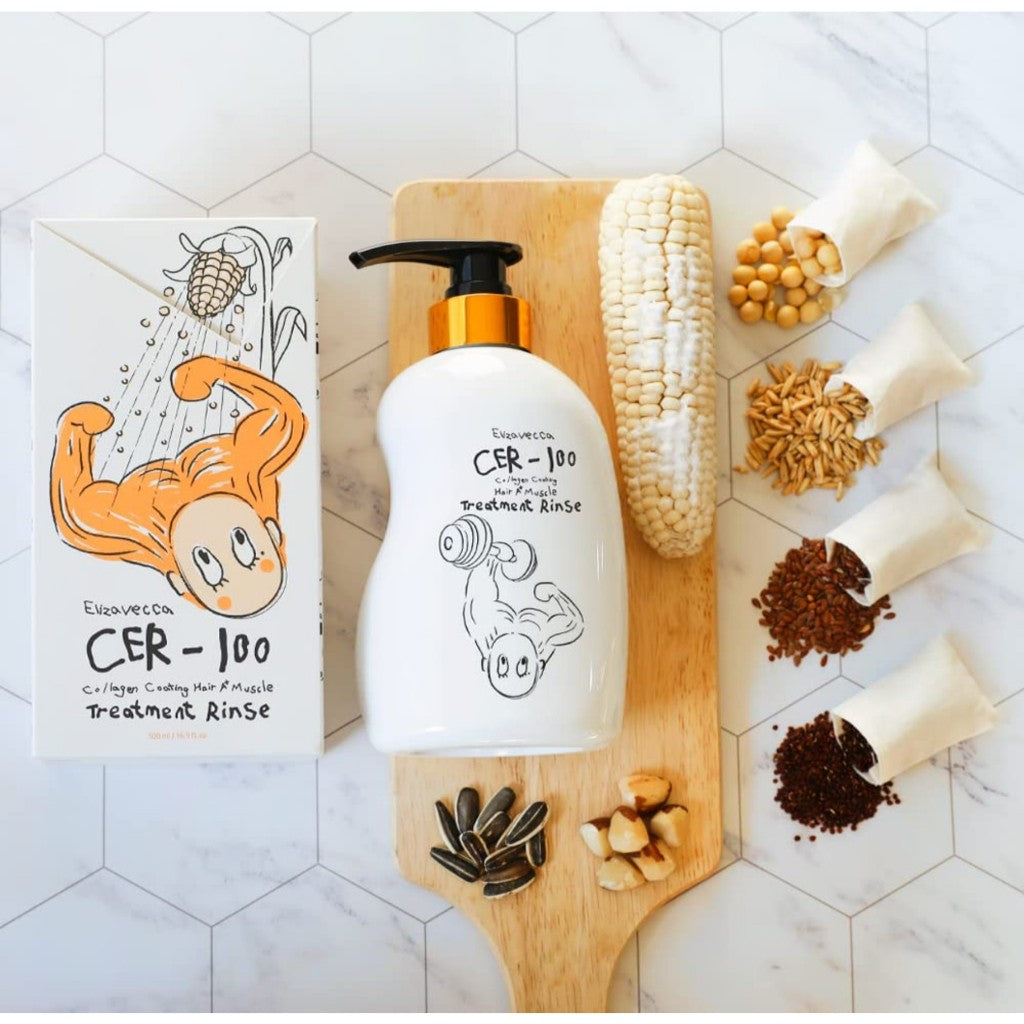 ELIZAVECCA CER-100 Collagen Coating Hair A+ Muscle Shampoo, 500mL / Collagen Coating Hair Treatment Rinse 500mL
