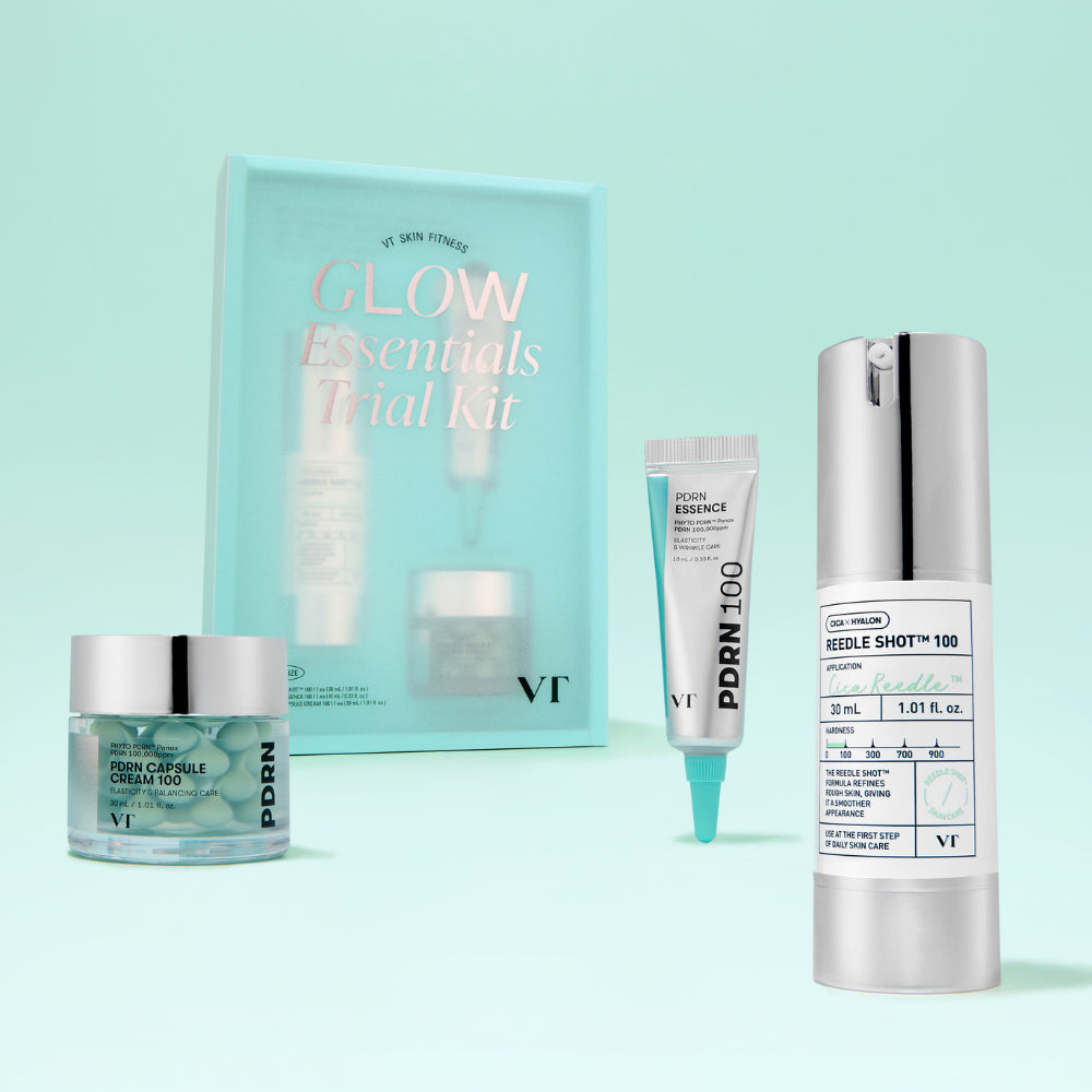 [NUEVO] Kit de prueba VT Glow Essentials (Set mini de 3 piezas) | Reedle Shot 100 30ml + PDRN Essence 100 10ml + PDRN Capsule Cream 100 30ml