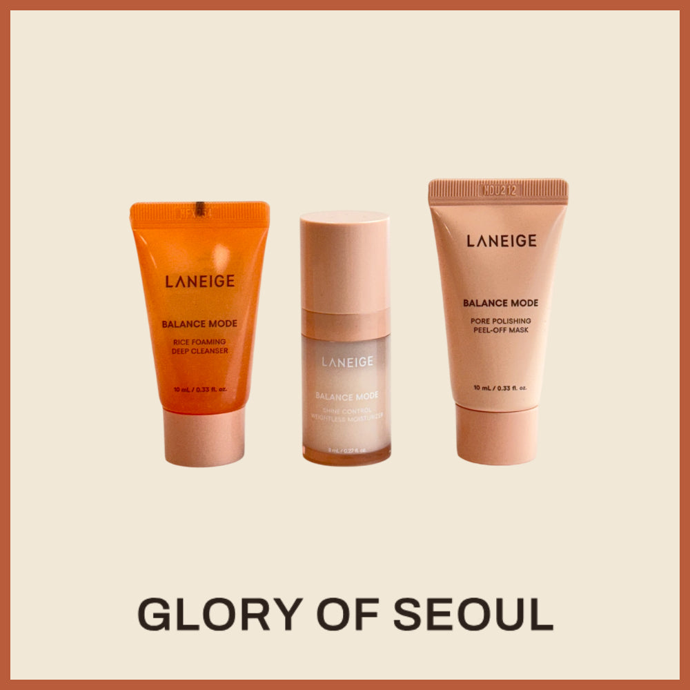 [MINI] Colección LANEIGE Balance Mode de 3 tipos (Rice Foaming Deep Cleanser 10 ml / Shine Control Weightless Moisturizer 8 ml / Pore Polishing Peel-Off Mask 10 ml)