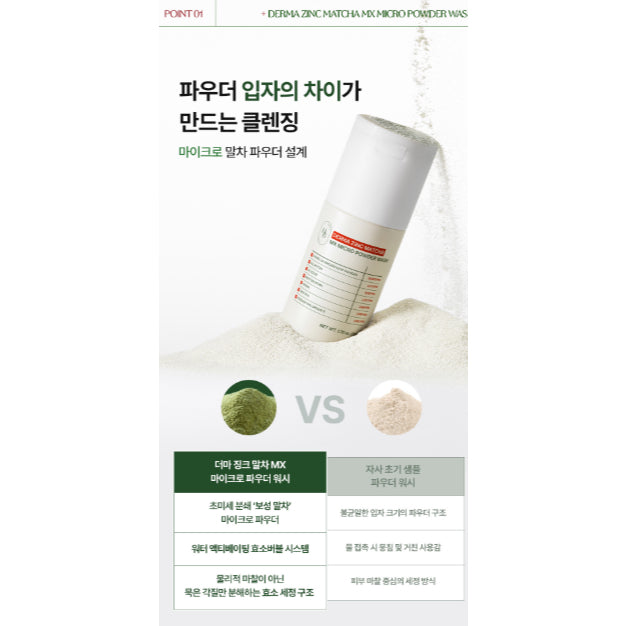 HEVEBLUE Derma Zinc Matcha MX Micro Powder Wash, 50g