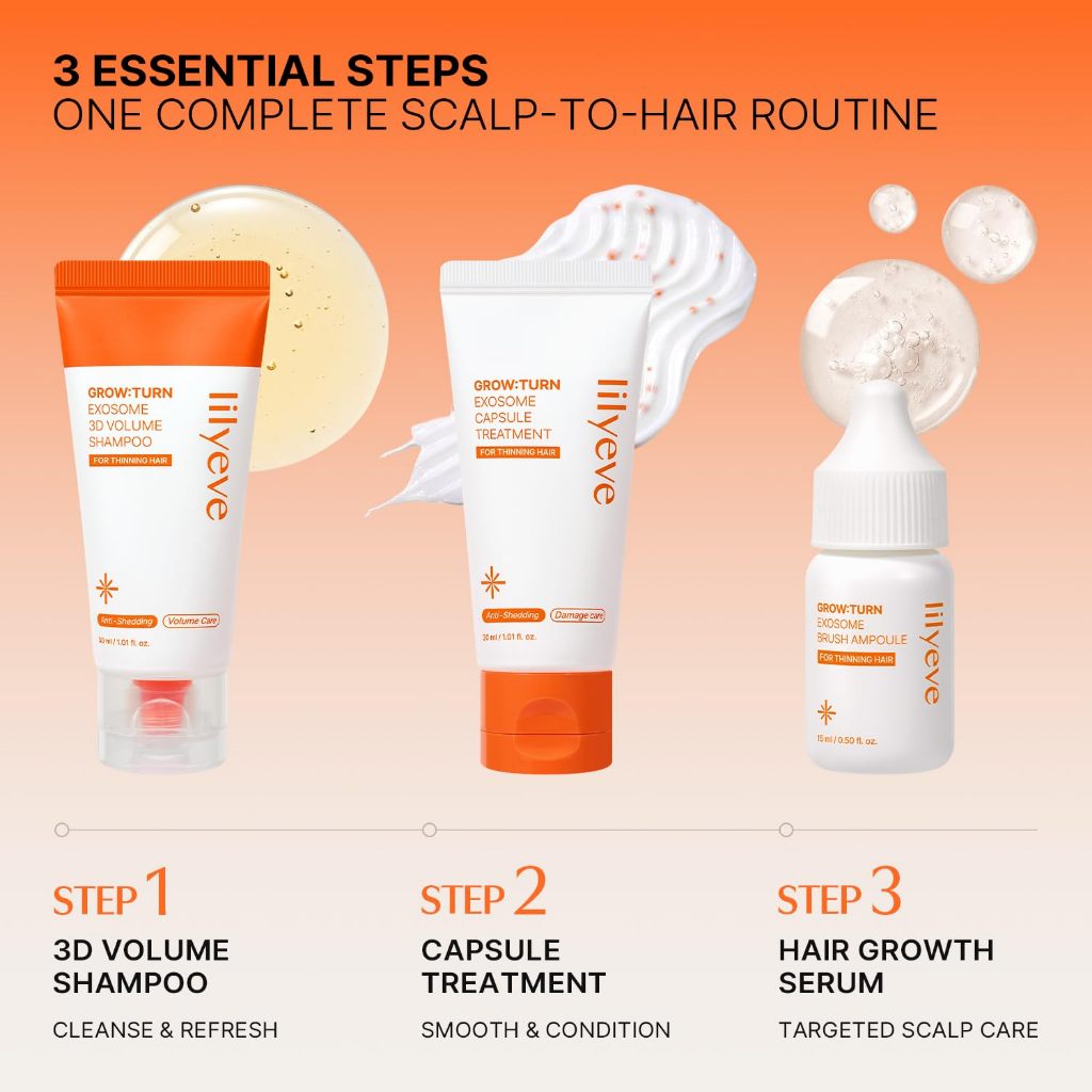 LILYEVE GROWTURN Hair Care Travel Kit / Shampoo 30ml, Treatment 30ml, Ampoule 15ml