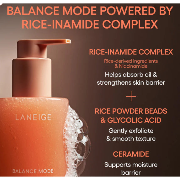[NUEVO] Limpiador facial profundo en espuma LANEIGE Balance Mode Rice, 250mL