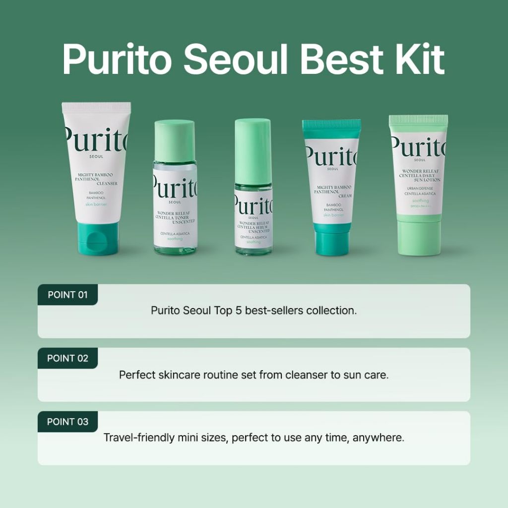 PURITO SEOUL Best Kit, 5-Piece Travel Skincare Set