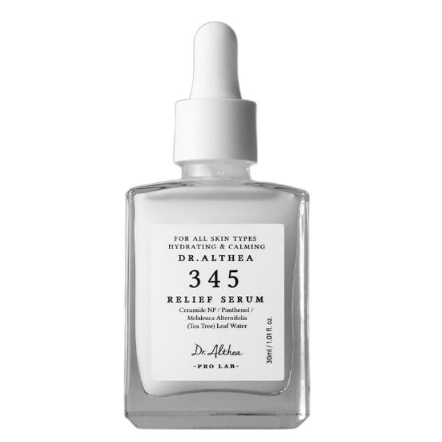 Clear Dr. Althea 345 Relief Serum 30ml bottle with a white dropper cap