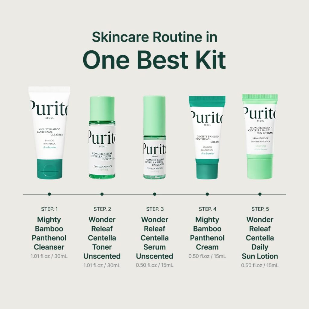 PURITO SEOUL Best Kit, 5-Piece Travel Skincare Set