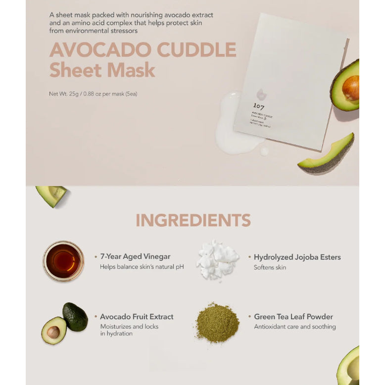 Mascarilla facial 107 AVOCADO CUDDLE (set de 5 unidades)