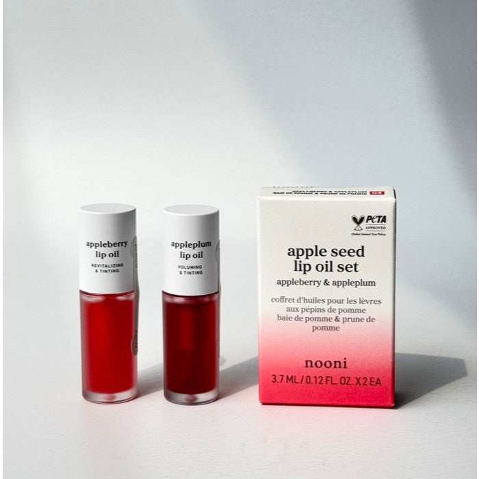 Set de aceite labial NOONI Apple Seed (3.7ml x 2 uds.), mascarilla labial Appleberry 12g