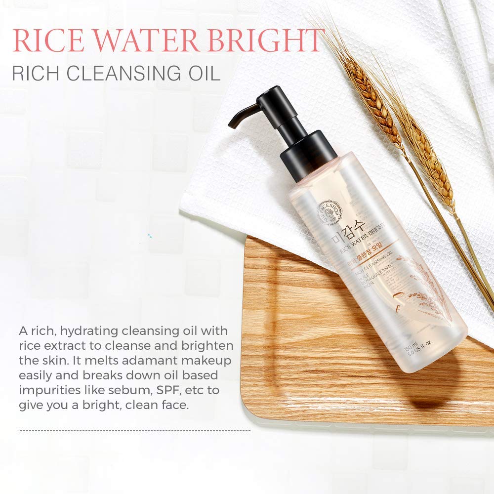 THE FACE SHOP Rice Water Bright Rich Cleansing Oil | Completely Removes Skin Impurities & Deep Makeup | Keep Skin Moisturized, Soft & Clear | Suitable for Normal to Dry Skin | 5.07 fl.Oz, K-Beauty
