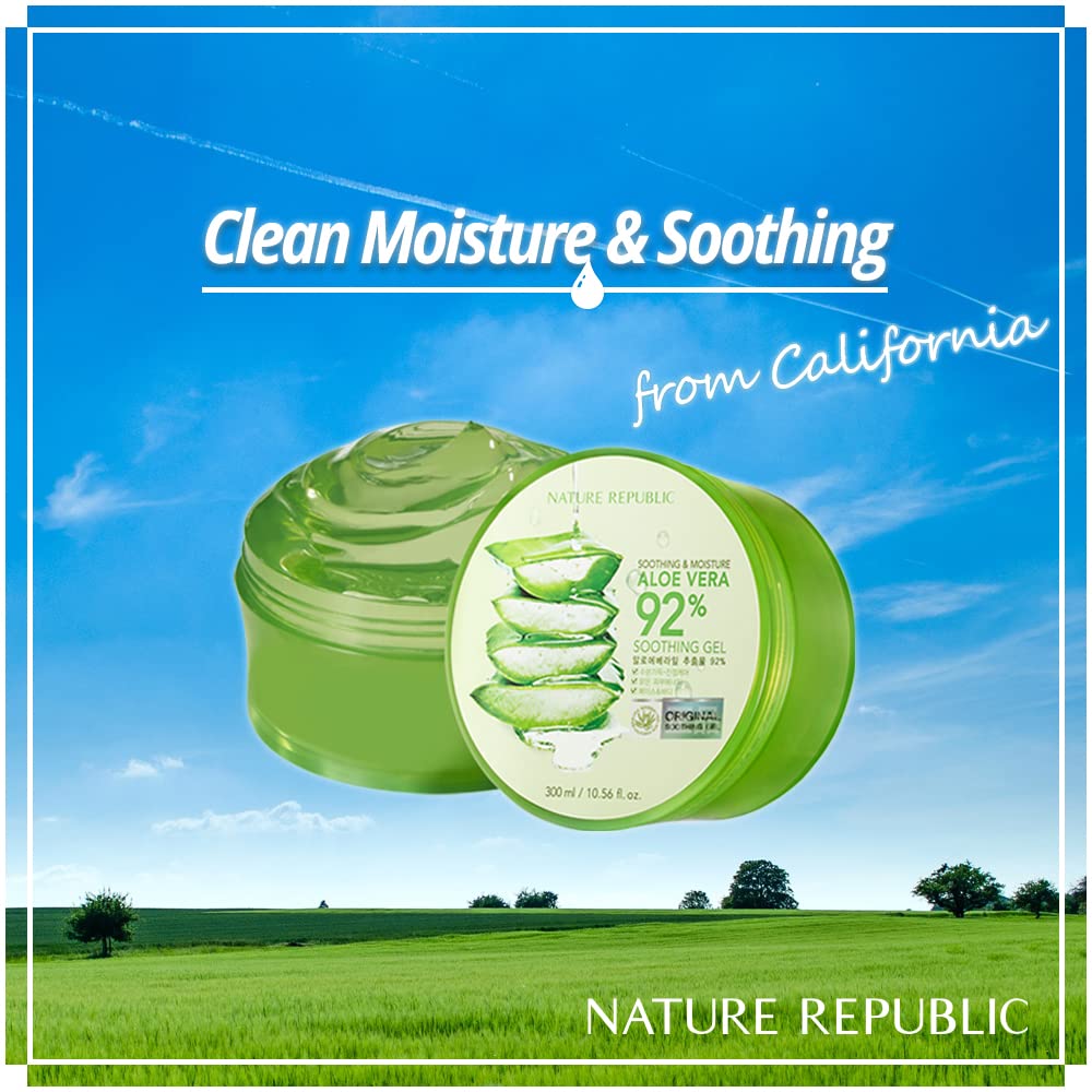 Nature Republic New Soothing Moisture Aloe Vera Gel 92 Percent Korean Cosmetics, 10.56 Fluid Ounce